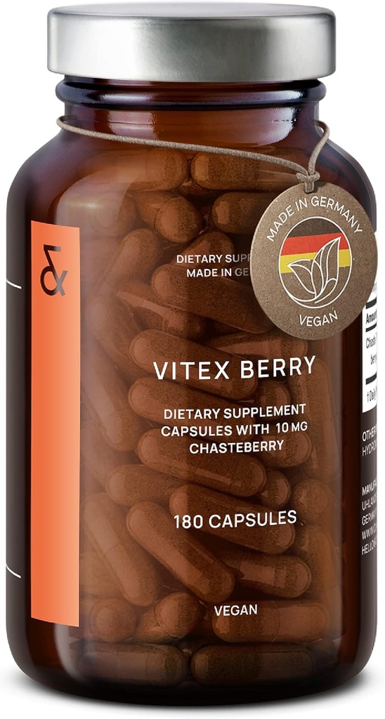 Vitex Berry - Premium Chasteberry 4:1 Ekstraksiyon (Vitex Agnus Castus) - Menopause & PMS Desteği - Kadınlar için Hormon Dengesi - 180 Capsules - 6 Ay Supply - Almanya'da Made in Germany