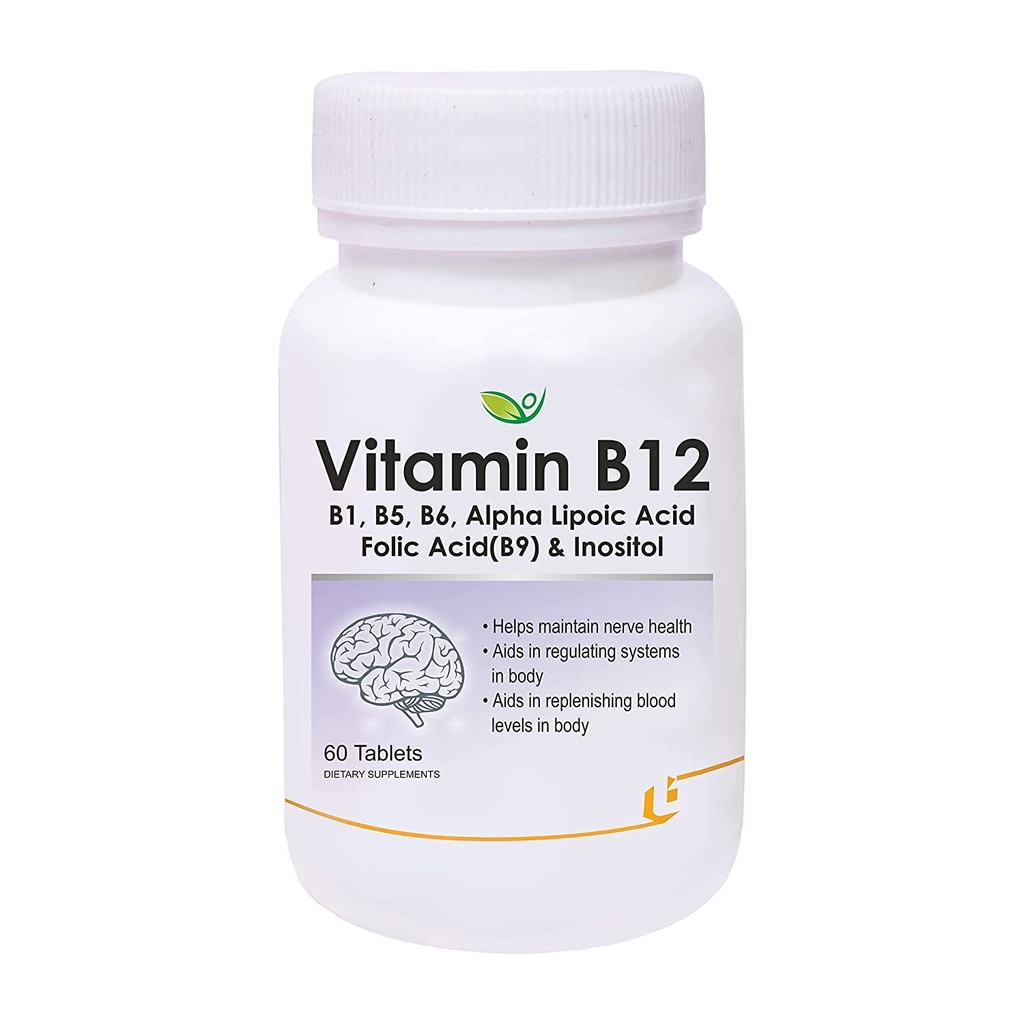 Verem Nutraceuticals Vitamin B12 ile B1, B5, B6, B9 (Folic Acid), Alfa Lipoic Asit ALA & Inositol Supplements | Enerji Yönetimi | Antioksi | 60 Tabletler
