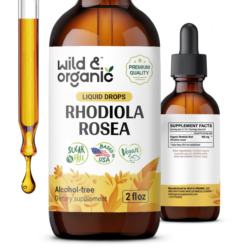 Wild & Organic Rhodiola Rosea Tincture - Mood Support - Rahatlama Rhodiola Supplement - Kök Ekstraksiyonu - Vegan, Sugar & Alkol Özgür - 2 fl ozz