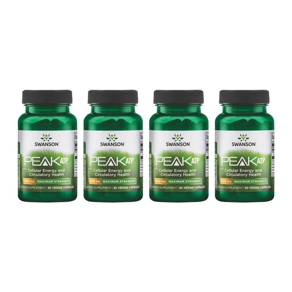 Swanson Maksimum Güçlü Peak ATP-Doğal Supplement Hücreleri Enerji Desteği Destek Desteği Fiziksel Performansı Geliştirmek ve Sağlıklı Kan Akış Desteklerini Teşvik Etmek (30 Veggie Capsules, 400 mg Her) 4 Pack