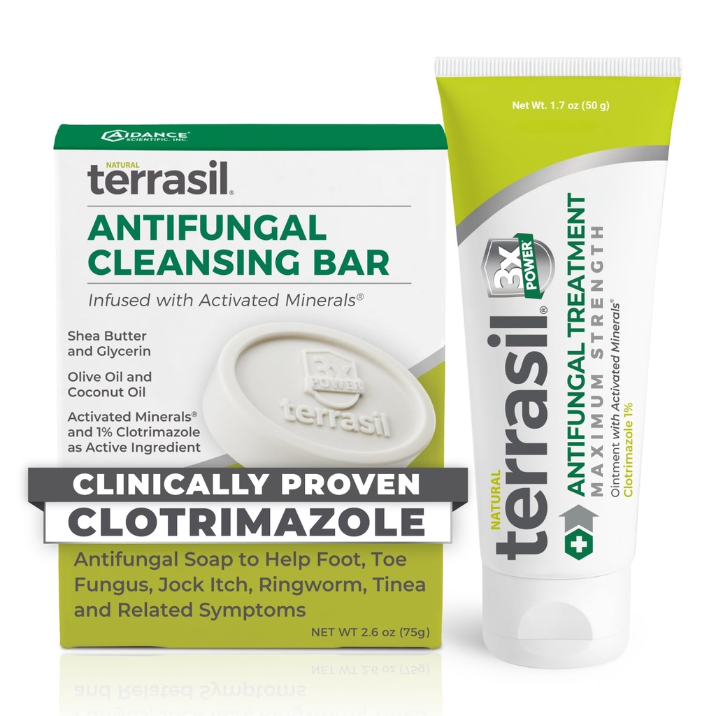 terrasil Antifungal Krem + Antifungal Soap 2 Ürün Kit Klinik Olarak Etkili Tedavi ve Yardım: Jock Itch Athletes Foot Fungal Yeast Enfeksiyon Ringworm (50g Tube & 75g bar)