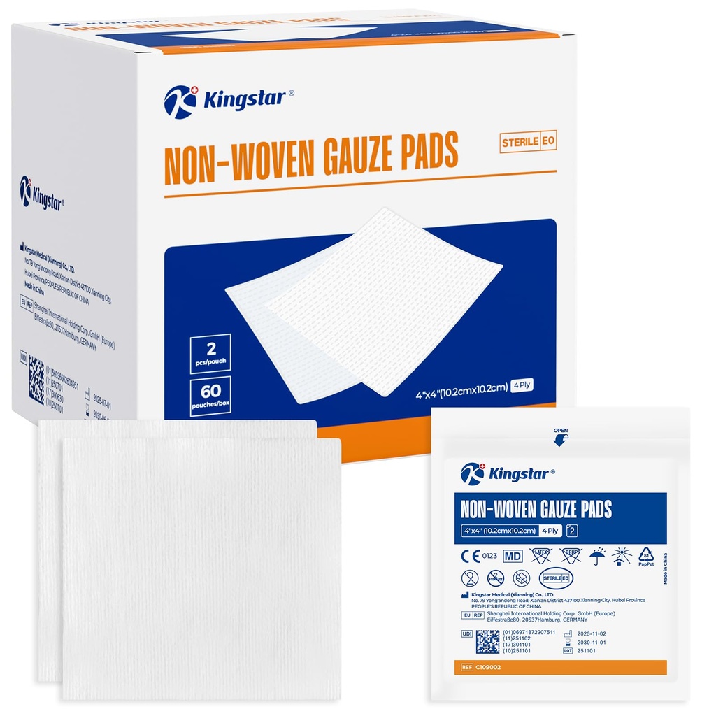 Kingstar Sterile Gauze Pads, 4"x 4" Yara Elbiseleri, 60 Paketler - 120 Adet Üstün Yumuşak Sponge Pads, Yüksek Absorbent Gauze Compresses for Trauma or Post-Operative Yara Care