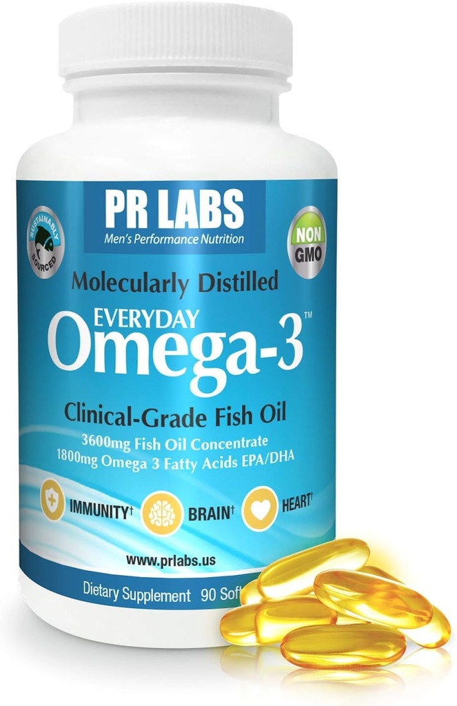 PR Laboratuvarları - Her gün Omega-3 Klinik Sınıf Balık Yağı Erkekler için Tamam - Kalp, Beyin, Immune ve Ortak Destek - Sustainable Sourced and Molecularly Distilled - 1800 mg EPA ve DHA - 1 Pack