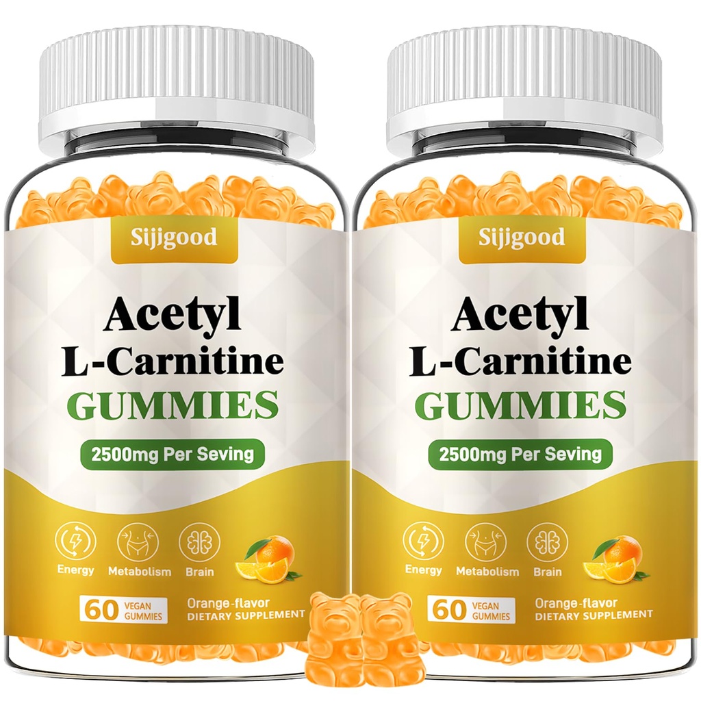 2 Pack Acetyl L-Carnitine Supplement, Enerjiyi artırmak için Doğal Beslenme Tamamı, Immunity, Vegan, Orange Flavor, 120 Kont