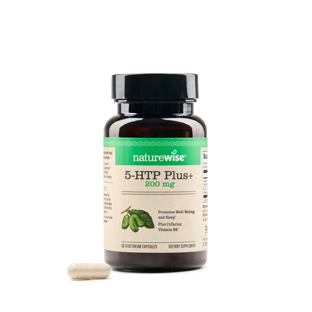 The NatureWise 5-HTP 200 mg Supplement from Griffonia Tohums with Copha B6 - Mood Support and Natural Sleep Aid for Yetişkinler - Gecikmiş-Release, Vegan - 30 Kont[1-Month Supply]