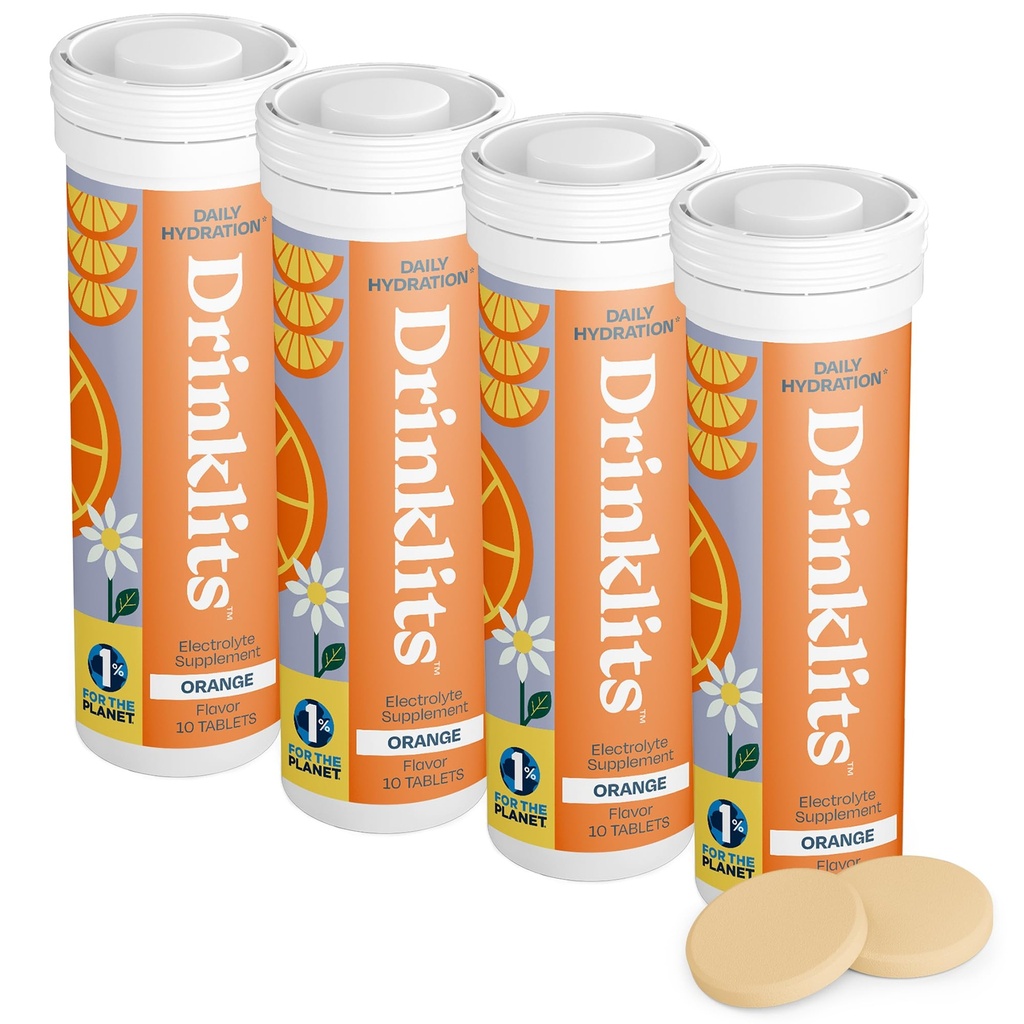 İçecekler Orange Daily Electrolyte Hydration Tabletleri (4) Tube Sche | 0g Sugar – Natural Sports Drink – Great Taste | 4 Pack (40 hizmet)