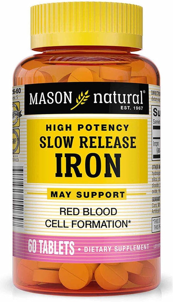Mason Natural Slow Iron, Yavaş Fe'taki Aktif Malzemelerle karşılaştırın, 60 Tablet