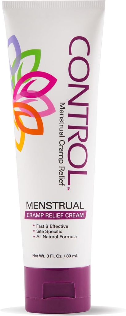 CONTROL, Menstrual Cramp Relief Cream, Period Cramps and PMS, Period Relief Products, Fast and effective, Easy to Use, Safe for All Ages, Hormon Free, All Natural, 3 oz Tube.