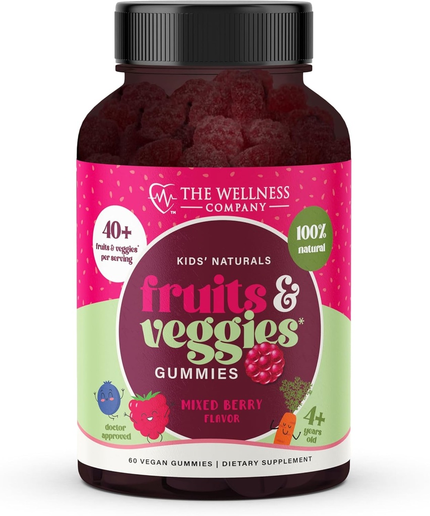 The Wellness Company Kids Naturals Fruits & Veggie Gummies – Daily Nutrition Support | 60ct (1 Month Supply)