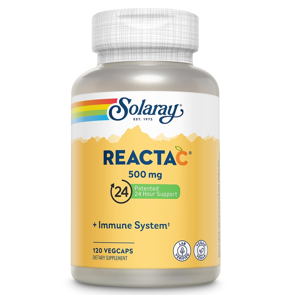 SOLARAY Rea-C ile 500 mg C, 200 mg Bioflavonoyak Yoğunluğu, Immune System Defense Vitaminleri, Patentli 24 Saat Immunity Alert Support Supplement, Vegan, 120 Capsules, 120 Servisler.
