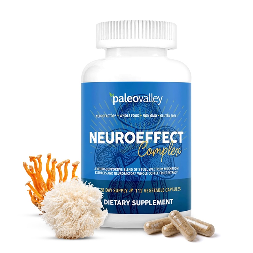 Paleovalley NeuroEffect - Nöro Mushroom Coffee Beslenme Supplement for Focus, Memory, and Energy Support - 28-Day Supply - 8 Full Spectrum Mushroom and Whole Coffee Fruit Extracts