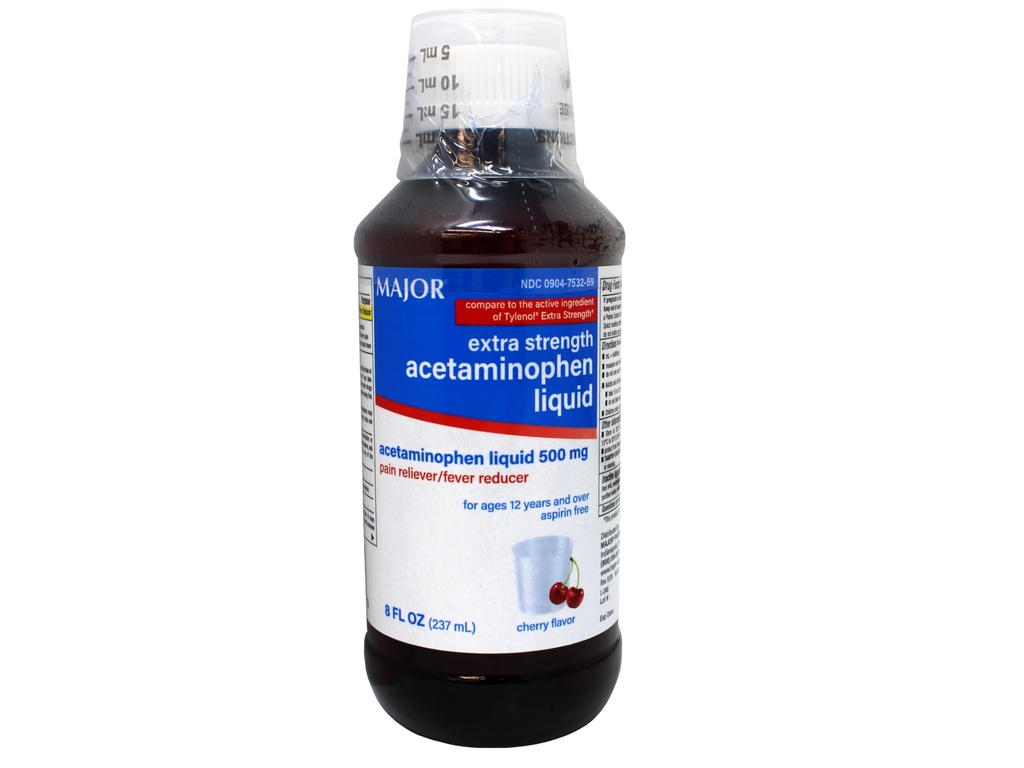 MAJOR Yetişkin Ekstra Kuvvetli Sıvı Acetaminophen - 500 mg Acetaminophen/15 mL Dose - Ağrı Reliever ve Ateşi - Cherry Flavor - 8 Fl Oz (Pazarlama Mayıs Vary)