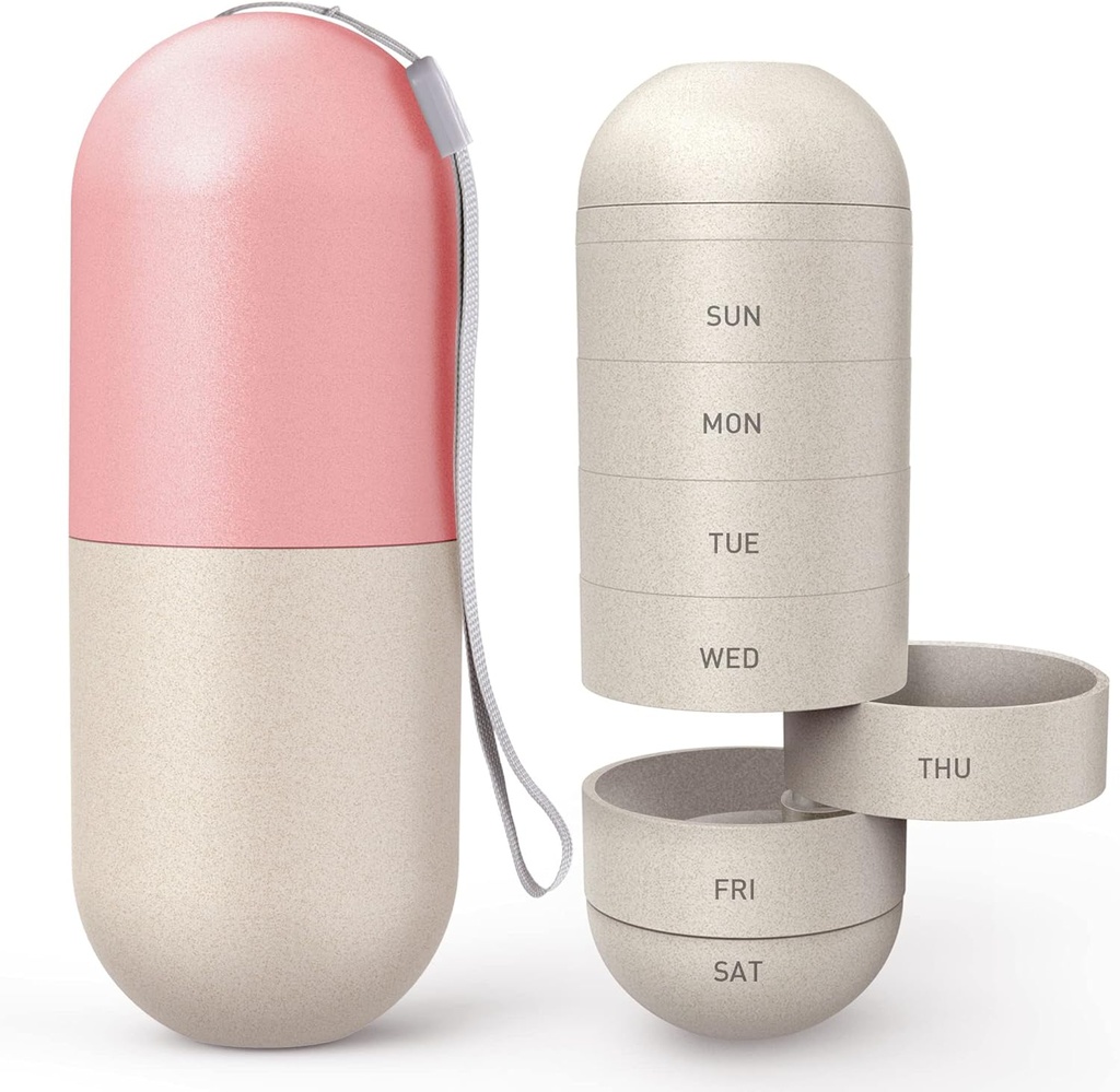 Zannaki, Fiber Moisture Karşılaştırmalı Haftalık Pill Organizer, Laser Carving Markings, BPA Free Travel Hiking 7 Day Pill Box Case to Hold Pills,Vitamins,Fish Oil,Supplements
