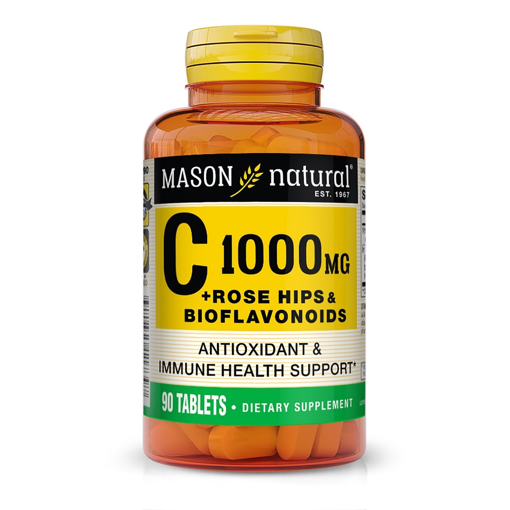 MASON NATURAL Vitamin C 1000 mg Plus Rose HIPS ve Bioflavonoids Kompleks - Sağlıklı Immune Sistemi, Antioksi ve Temel Nutrient, 90 Tabletler ve Temel Nutrient, 90 Tabletler