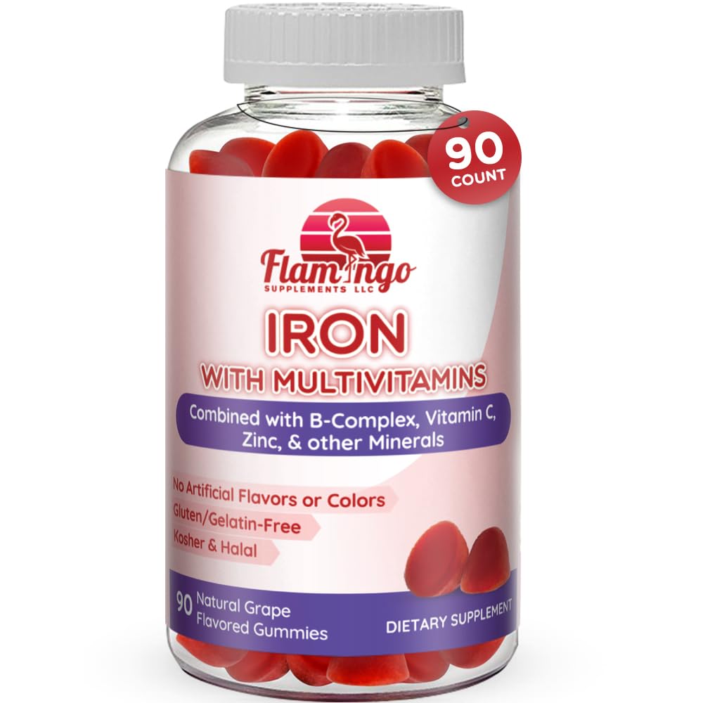 Iron Gummies: Yeni Formula 20 mg Iron in Service Plus Vitamin C, çinko, B Kompleksi. Kadınlar ve Erkekler için Demir Gummies, Prenatal Hamile- Vegan, Kosher- 90 Ctt