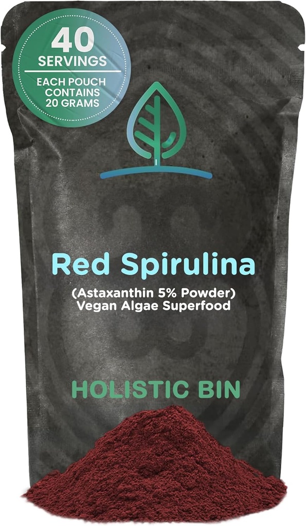 Holistic Bin Organik Astaxanthin Toz | Parlak Doğal Antioksitler ve Capsules için Güçlü Doğal Antioksi Supplement | Tüm Haematococcus Pluvialis Algae Supplement (20 Grams)