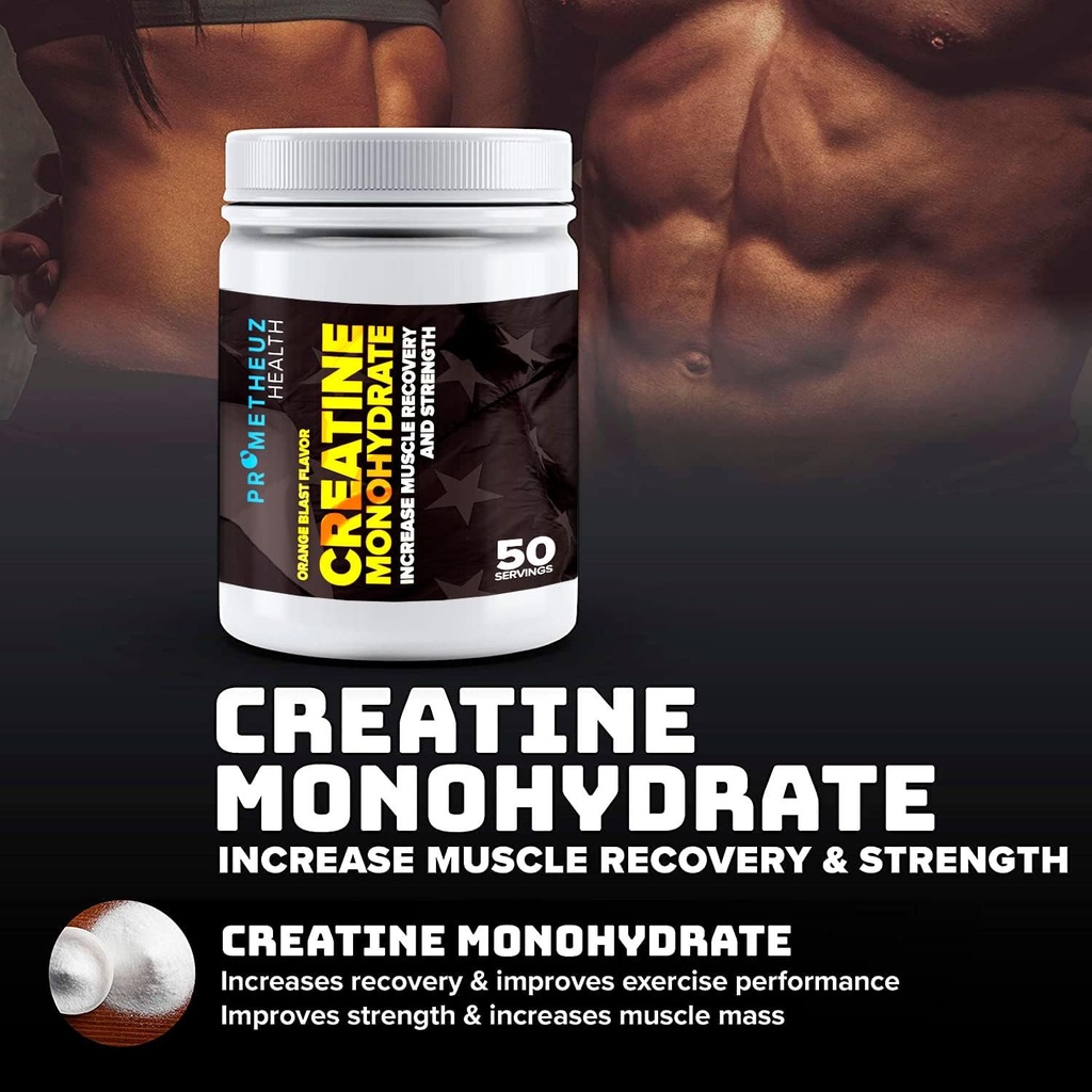 PrometheuzHealth Kretine Monohidrat - Erkekler ve Kadınlar için Kas Kurtarma ve Güç Arttır, Hydrates Muscles ve Ortaklar | Orange Blast Flavor, 50 Hizmet