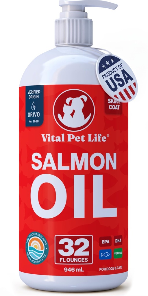 Köpekler ve Kediler için Salmon Yağı - Sağlıklı Cilt & Ön, Balık Yağı, Omega 3 EPA DHA, Evcil hayvanlar için Sıvı Gıda Tamam, Tüm Doğal, Ortak ve Kemik Sağlığı, Doğal Alerji & Inflammasyon Savunması, 32 oz