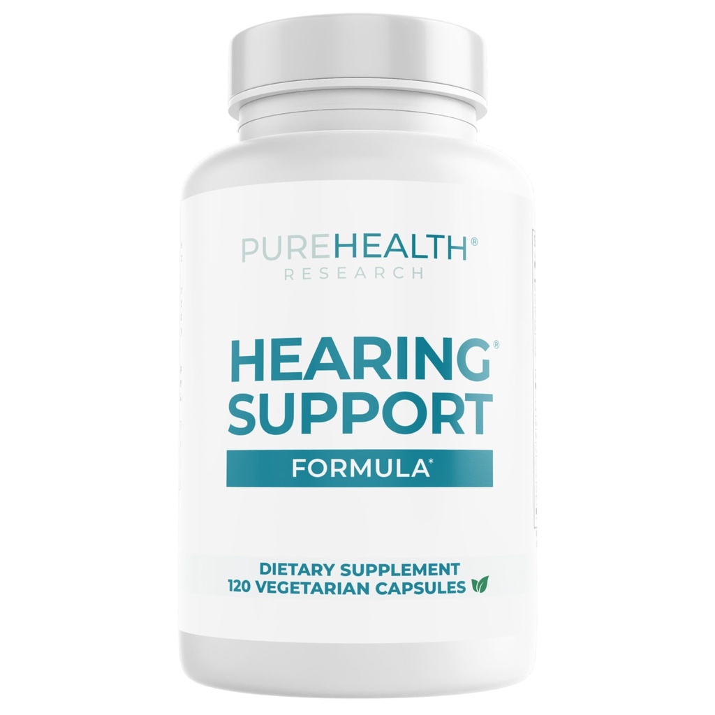PUREHEALTH RESEARCH Hearing Support Formula - Ear Health Supplement - Calm Ear Support & Auditory Health - with Ginkgo Biloba, Green Tea Extract, Acetyl L-Carnitine, L-Cysteine & More - 120 Capsules
