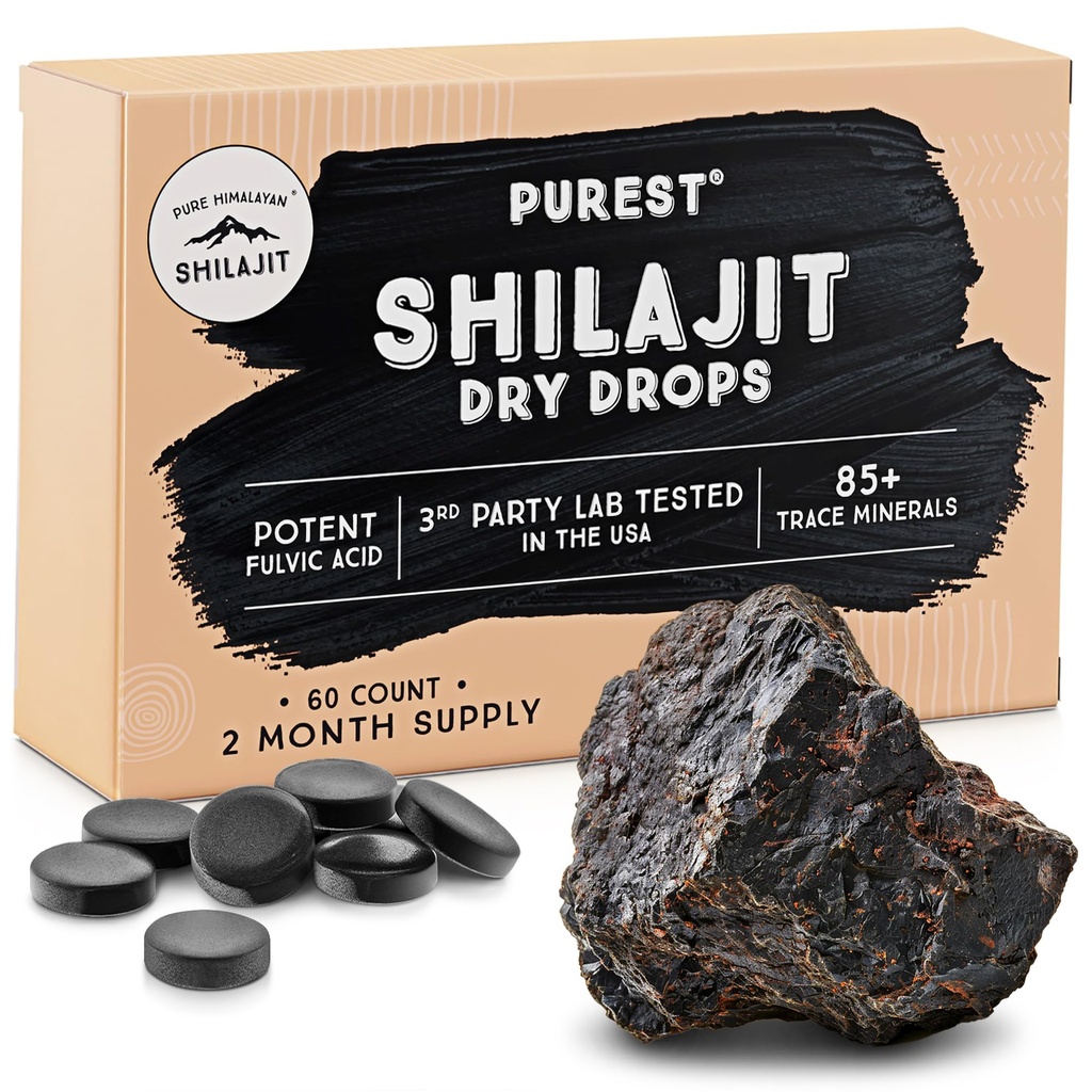 Pure Himalaya Shilajit Kuru Drops, 100% Pure Natural Shilajit, Grade A, Max Potency 85+ Temiz Trace Minerals & Fulvic Acid for Energy, Metabolism & Immune Support Supplement for Men & Women (60 sekme)