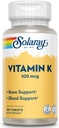 SOLARAY Vitamin K-1 100mcg | Sağlıklı Bone Structure, Kan Clotting, Protein Synthesis Desteği | Non-GMO, Vegan & Lab Doğrulandı | 100 Tablet