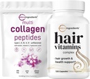 Mikro Malzemeler Multi Collagen Protein Toz 16oz & Saç Vitaminleri Komplek Kapsülleri Paket 2 Paket | Grass-Fed Collagen Peptides | 14-in-1 Gelişmiş Saç Büyüme Desteği