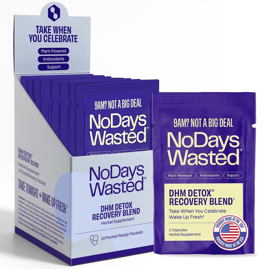 DHM Detox® - No Days Wasted® - Yeni Bak - Dihidriketin Supplement, Süt Butle, Prickly Pear, B Vitaminleri, Hydration Electrolytes Blend- Take during Evening for Better Next Day and Recovery