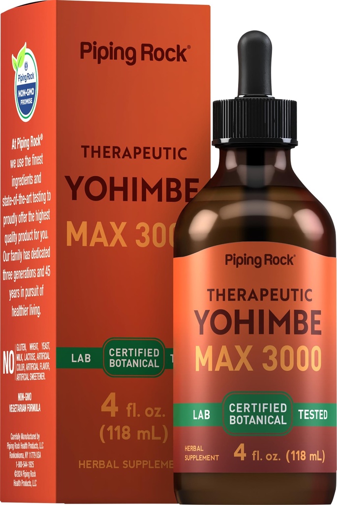 Piping Rock Yohimbe Bark Extract Supplement | 4 Fl Oz | Erkekler ve Kadınlar için Herbal Sıvı Ödev | Alkol Ücretsiz | Vejetaryen, Non-GMO, Gluten Free
