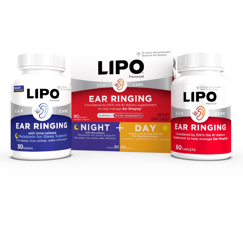 Lipo Flavonoyak Günü & Night Combo Kit, Ringing Ears için Tinnitus Relief, Lipo Flavono Plus & Lipo Flavono Night with Melatonin & Vitamin C, 90 Caplets