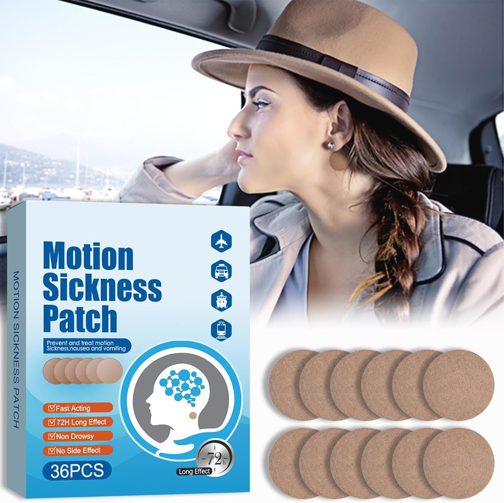 Hareket Hastalığı Patches - Dizziness Vertigo & Nausea Relief - Cruise Car And Boat Rides And Airplane Trips, Behind Ear Patches Motion Hastaness For Yetişkinler And Kids, 36 Count