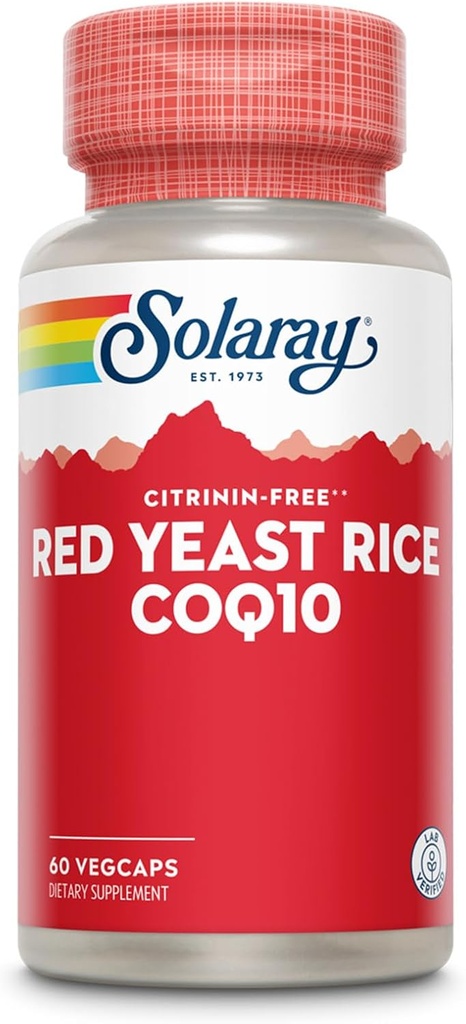 SOLARAY Red Yeast Rice Plus CoQ-10 & No-Flush Niacin Vitamin B-3, Sağlıklı Kalp ve Cardiovascular Desteği, Non-Irradiated & Citrinin Free, 60 Day Money Back Garanti, 60 Hizmet, 60 VegCaps