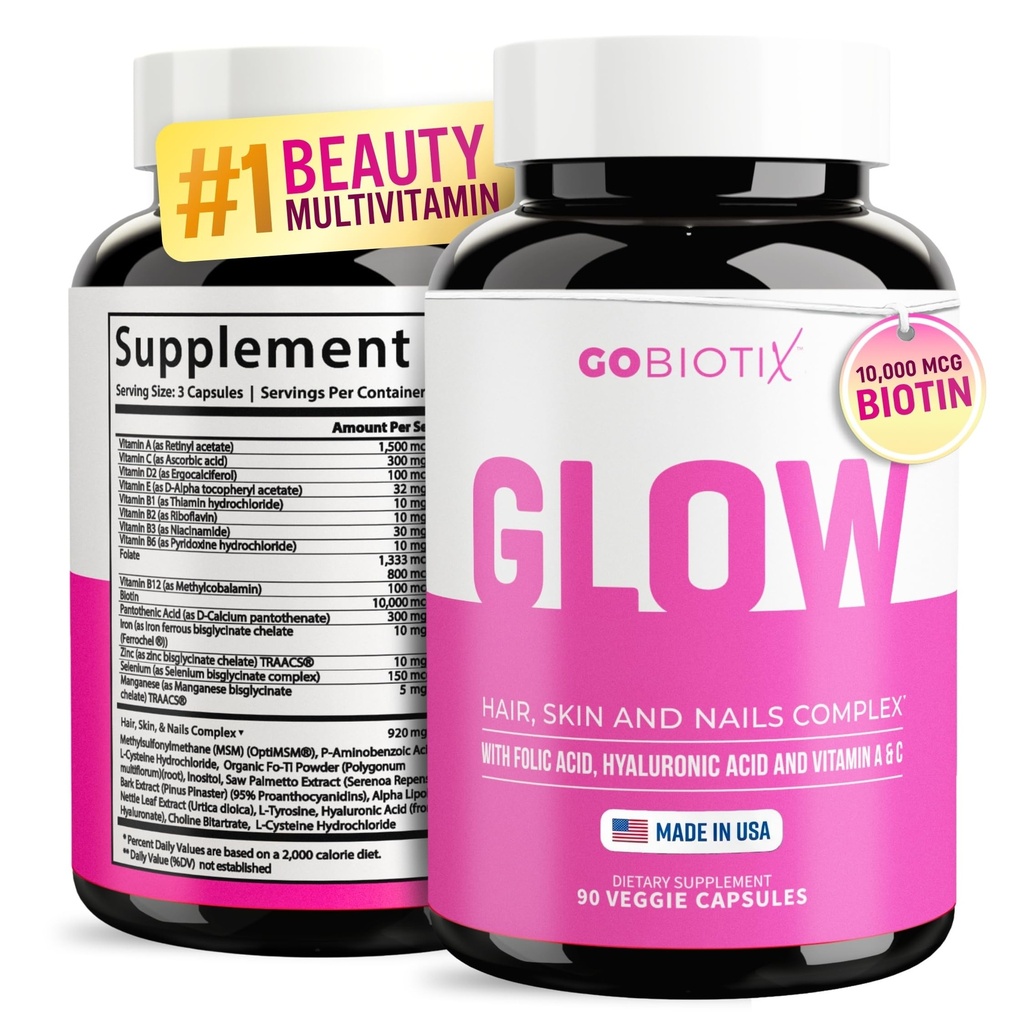 GOBIOTIX Hair Skin ve Nails Vitamin Supplement - 1000006 Biotin Pills With Hyaluronic Acid, Folate, Iron, Magnezyum, ve çinko - Collagen Production, Saç Büyüme - 30 Hizmet