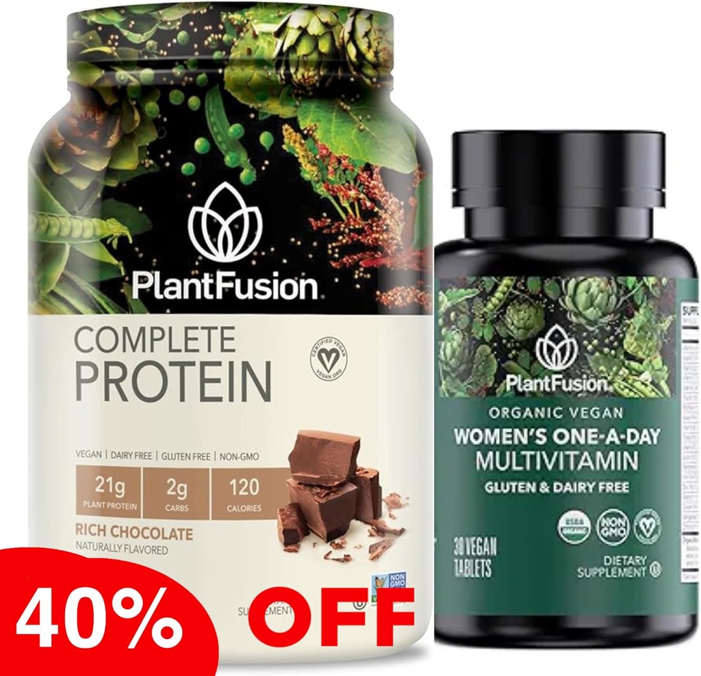 PlantFusion protein Toz & Organik Kadın Multivitamin Paketi - BCAAs, Clean Materialss ve Delicious Flavor Plus 19 Essential Vitamins for Energy, Immunity & Heart Hea