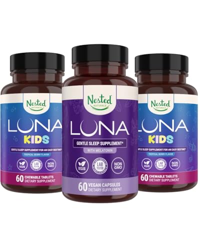 Nested Naturals Luna Kids Sleep Supplement (60 Chewable Tabletler) & Luna Natural Sleep Aid (60 Vegan Capsules)