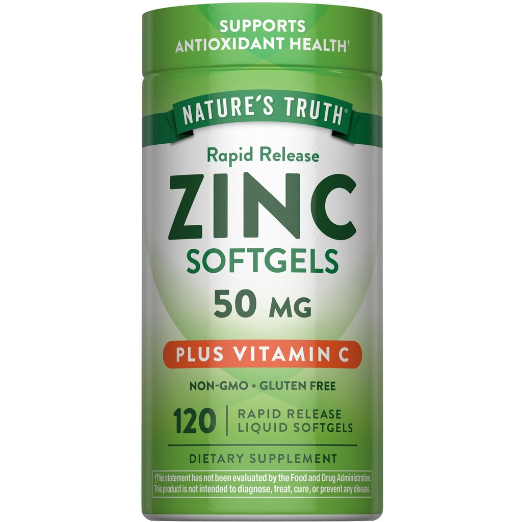 Doğanın Gerçek çinko C | 50 mg | 120 Softgels | Non-GMO & Gluten Ücretsiz Supplement