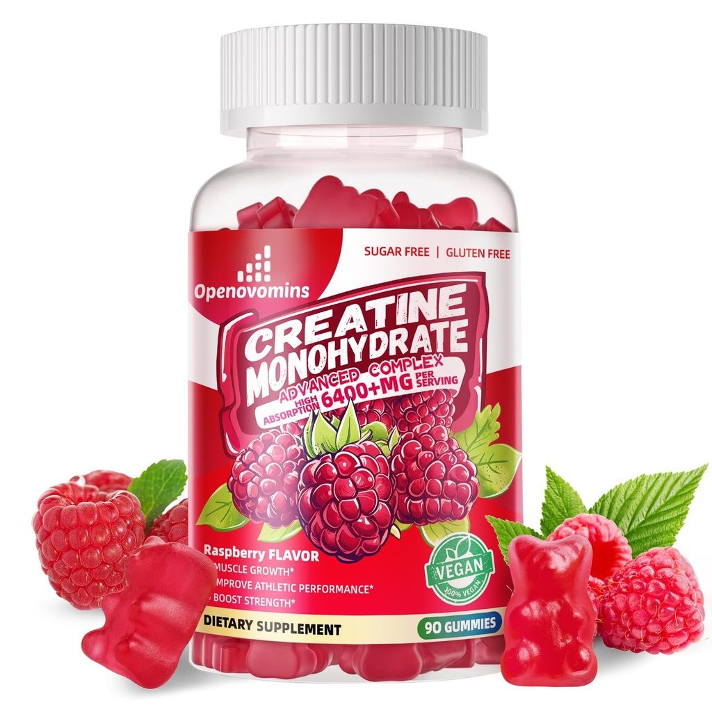 Tinatine Monohidrat Gummies Kompleks 6400 mg for Men & Women -Advanced Formula W/L-Taurine + Vitamin B12, Sugar Free Chewable Supplement,90 Raspberry Gummies Kompleksi