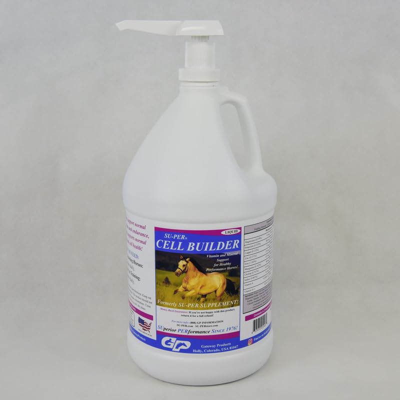 SU-PER Cell Builder Horse Supplement - Yüksek Demir Vitamin Mineral Performans Atları için Kan Builder Sıvı - 1 Gallon + Pump