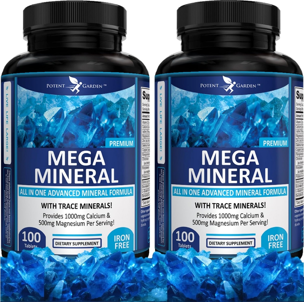 Potent Garden 2Pack Mega Mineral Tamam Komple Mineral Kompleksi ile Çelik Magnezyum Çinko Pyum Boron Selenium Chromium & 72 Trace Minerals Iron Freeuba Supplement -200 Pills