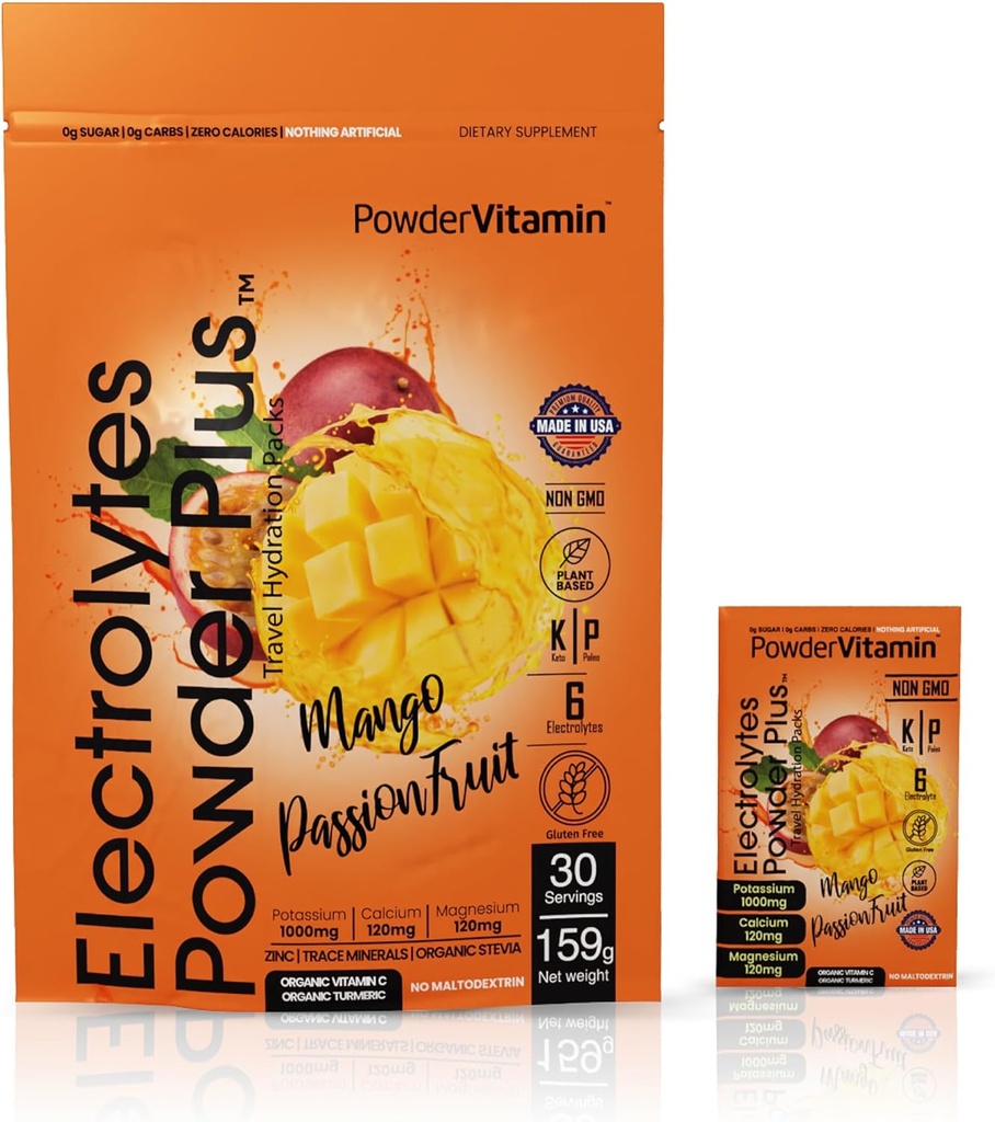 TozVitamin Electrolytes Toz Plus, Keto, Mango Tutkulu, Sugar Free, 1000 mg Pyum, 120 mguba, 120 mg Magnezyum, Non-GMO, Zero Calories, 30 Hydration Packets
