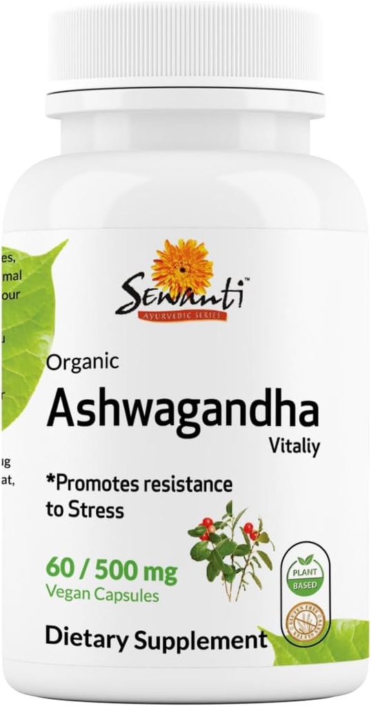 Sewanti Organik Ashwagandha Capsules - Doğal Stres Yardım ve Enerji Boost - Diyetsel Tamam Yüksek Potency 60 Vegan Capsules - 500 mg