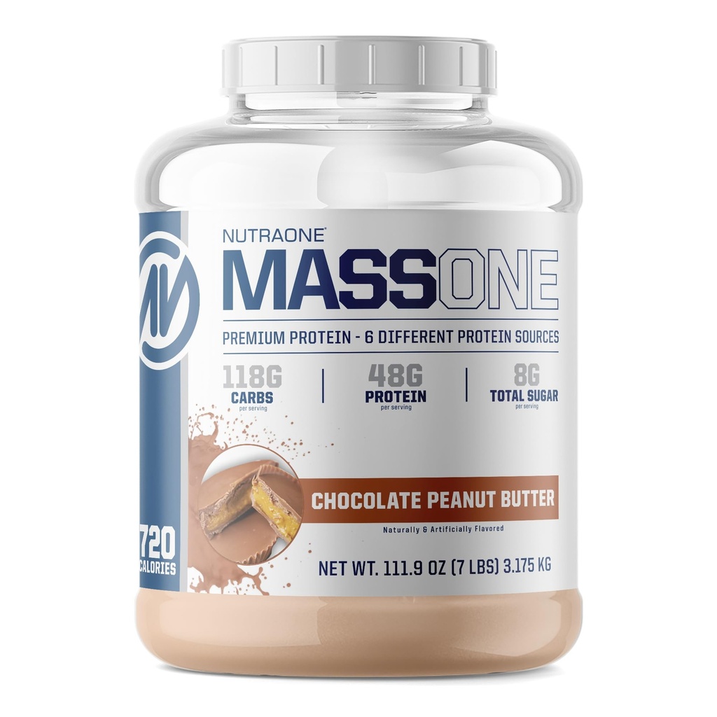 NutraOne Massone Mass Liger Protein Toz Büyük Protein Meal Makyaj (Chocolate Peanut Butter - 7 lbs.)
