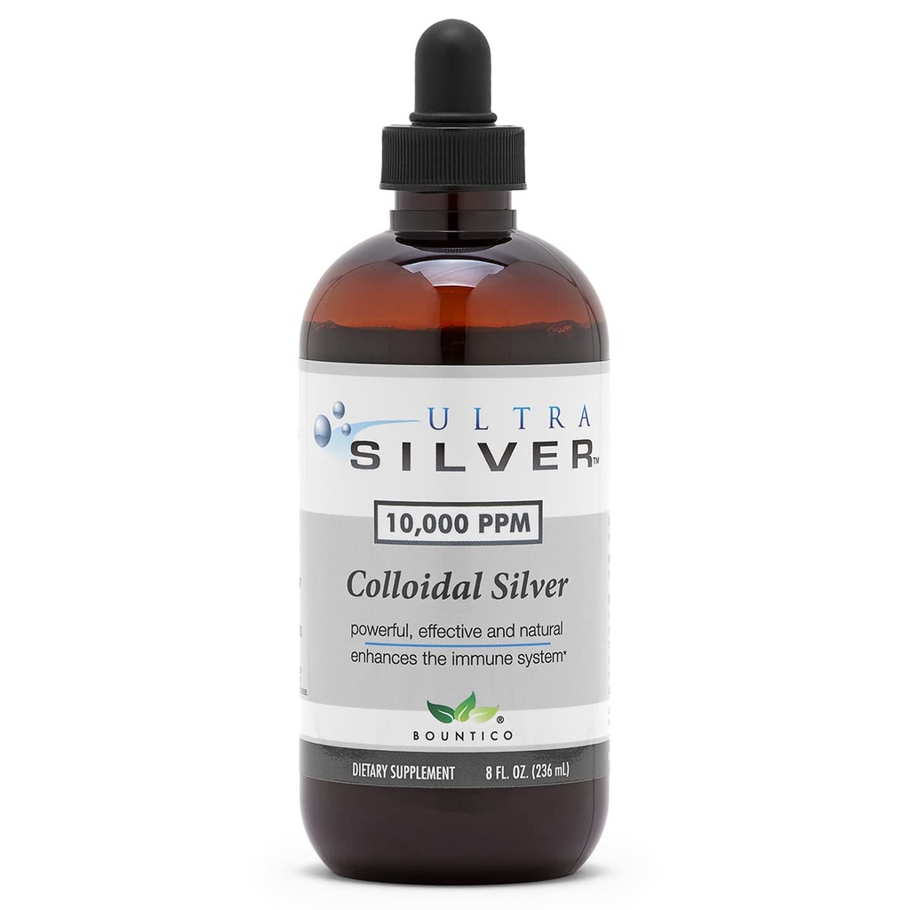 Ultra Silver® Colloidal Silver | 10.000 PPM, 8 Oz (236mL) | Gemiler (2) 4 Ounce Glass Şişeler | Mineral Tamam | True Colloidal Silver - Dropper