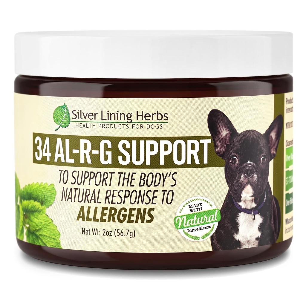 Silver Lining Herbs 34 Canine Al-R-G - Köpekler için Doğal Alerji Desteği - Bir Köpek Sağlıklı, Normal ve Doğal Yanıt Allergens - 2 Ounce Jar