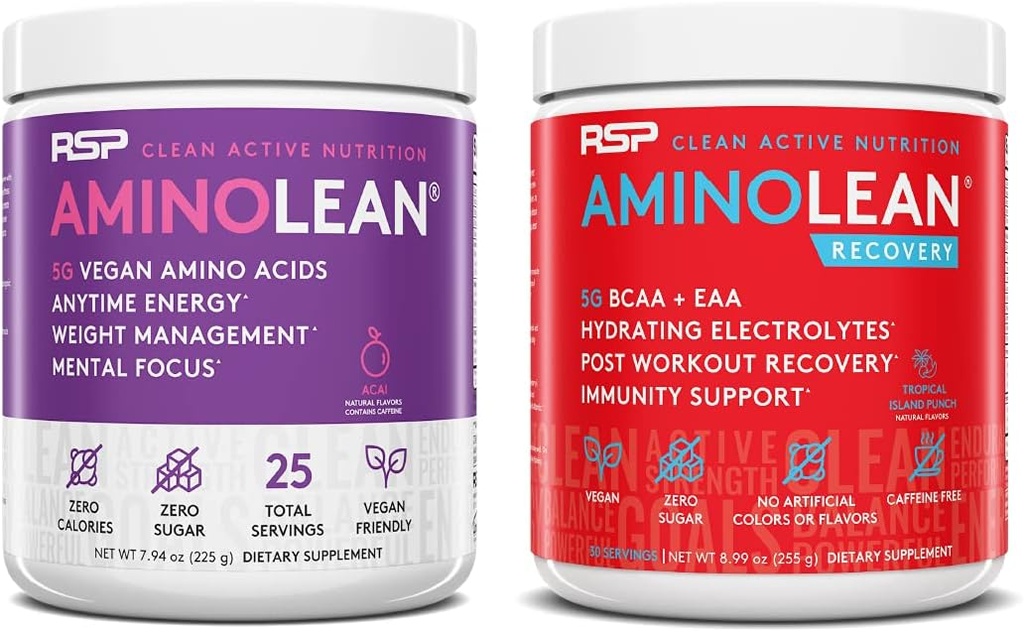 RSP NUTRITION Vegan RutherfordLean Pre Workout Energy (Acai 25 hizmet) ile BoltLean Recovery Post Workout Boost (Tropical Island Punch 30 hizmet)