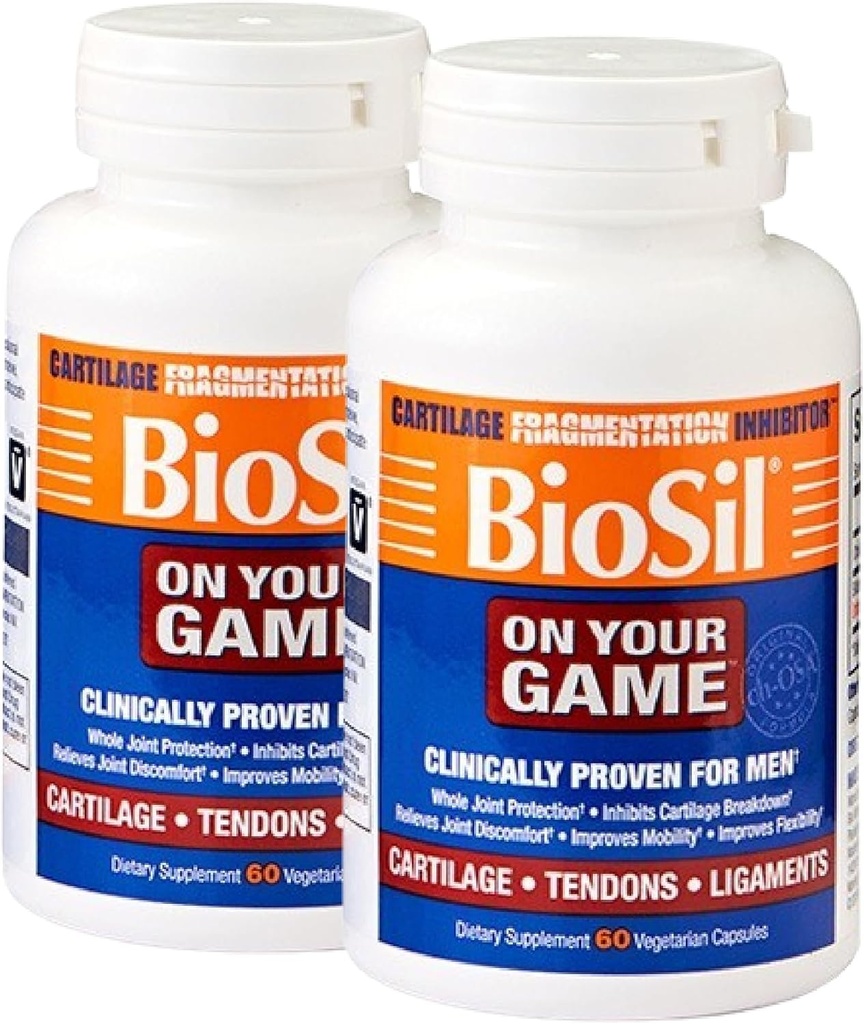 Oyununuzda Biosil - 60 Veggie Capsules, 2 Paket - Patentli ch-OSA Kompleksi - Ortak Ağrı Yardımı için Collagen Production, Flexability & Range of Motion - GMO Free - 60 Günlük Supply