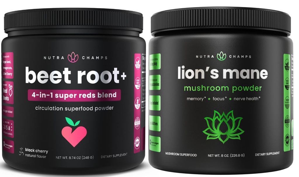 NutraChamps Beet Root Toz & Lion's Mane Toz. Güçlü Circulation & Adaptogen