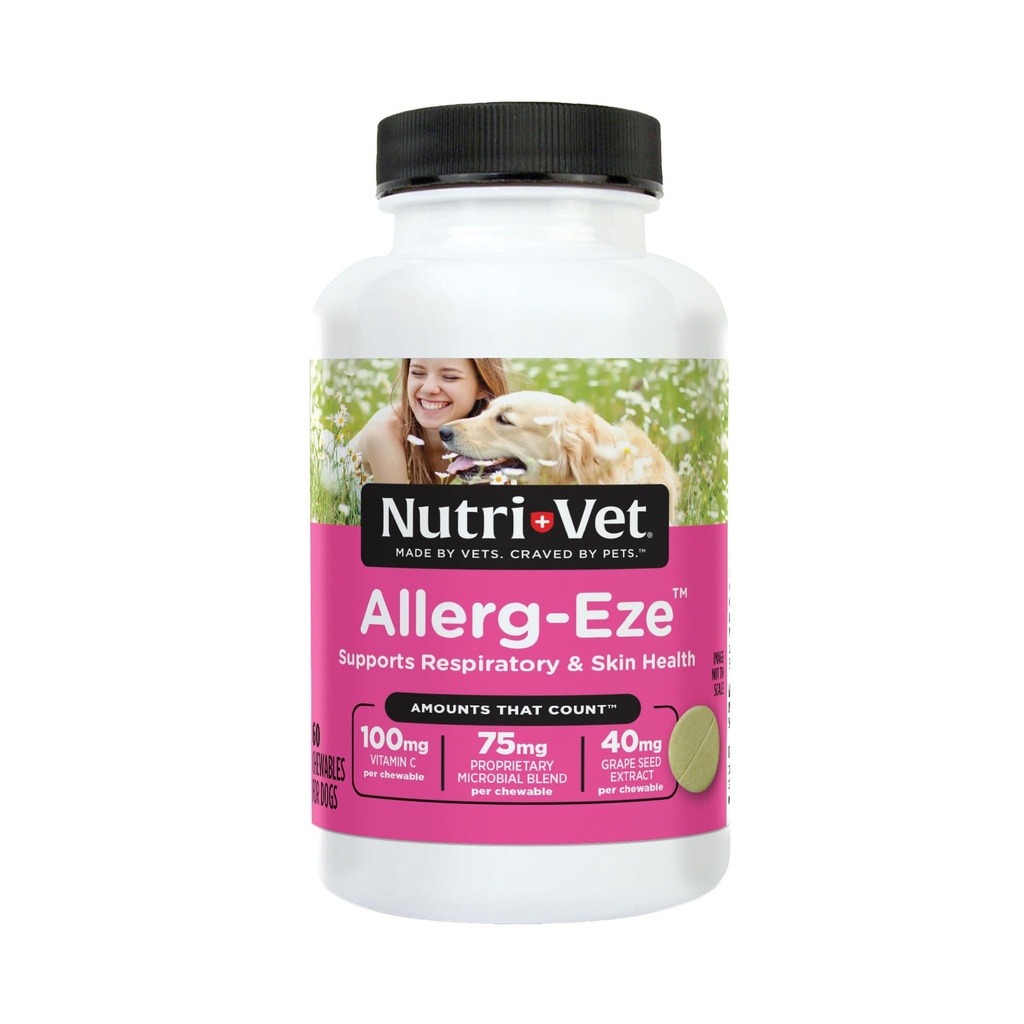 Nutri-Vet Allerg-Eze Chewables for Dogs, Antioksis & Omega-3 Fatty Asits, Anti Allergy Relief Supplement, Supports Skin, Coat & Respiratory Health, 60 Count & Respiratory Health, 60 Count