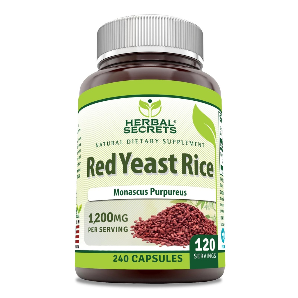 Herbal Sırları Red Yeast Rice 1200 Mg hizmet başına 240 Veggie Capsules Supplement | Non-GMO | Gluten Free | Made in USA