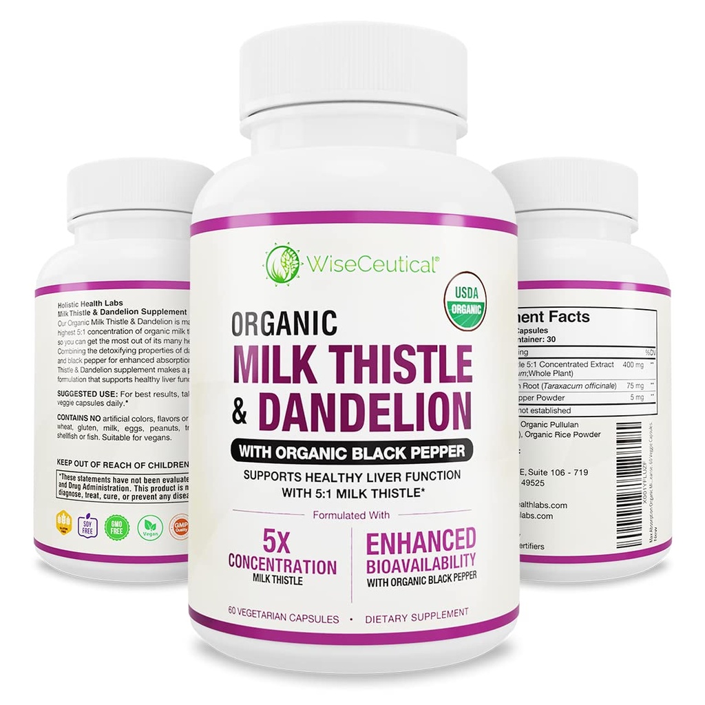Max Abxia USDA Organik Süt Butle Potent 5:1 Yoğun Ekstraksiyon (2000 mg Strength) & Organik Dandelion Root | Silymarin Anti Flavonoid | Liver Support Supplement (60 Kont)