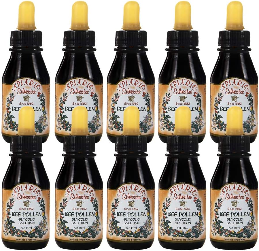 10 Bottles of Apiario Silvestre Brazilian Bee Pollen Liquid Glycolic Extract -Non Alcoholic, Wax Free